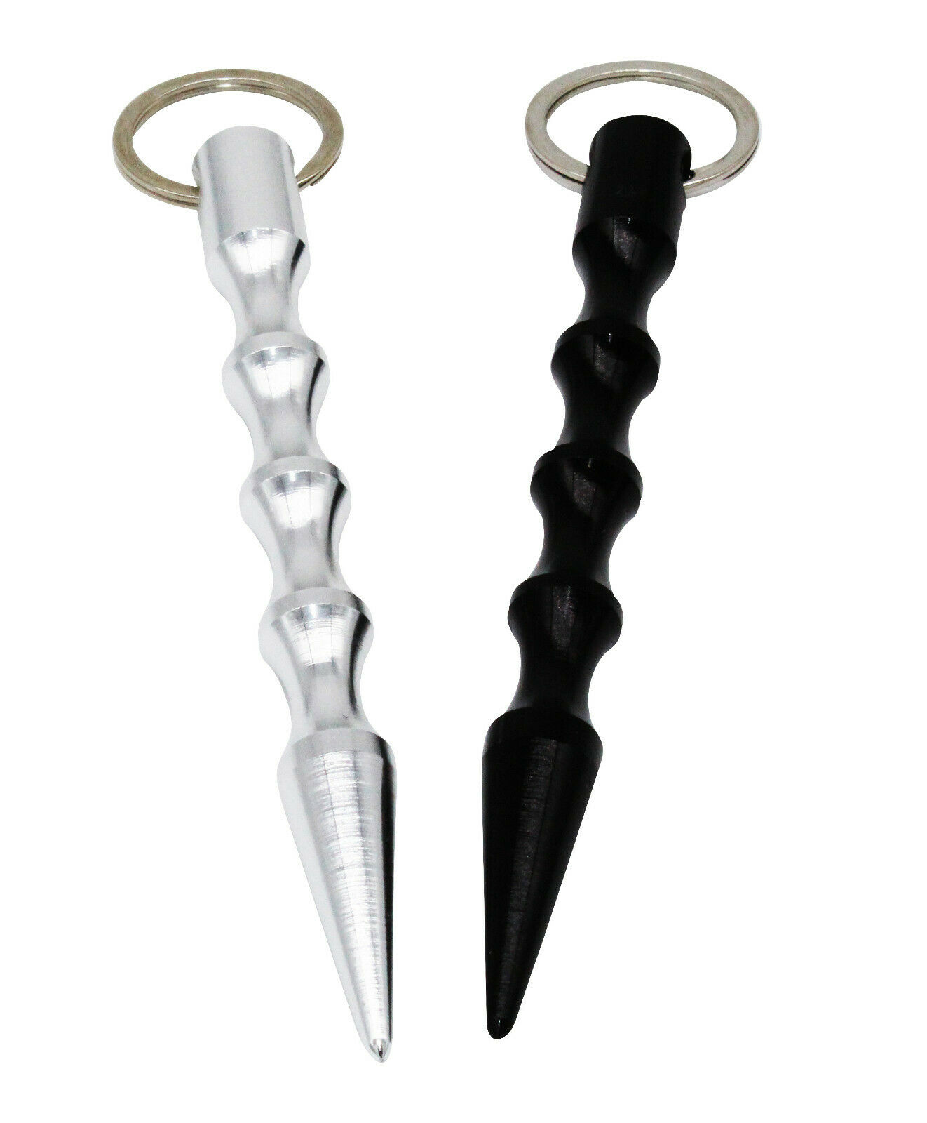 ocona© 2x Kubotan (Doppelpack) zur Selbstverteidigung mit Schlüsselring (Schwarz Spitz + Silber Spitz)