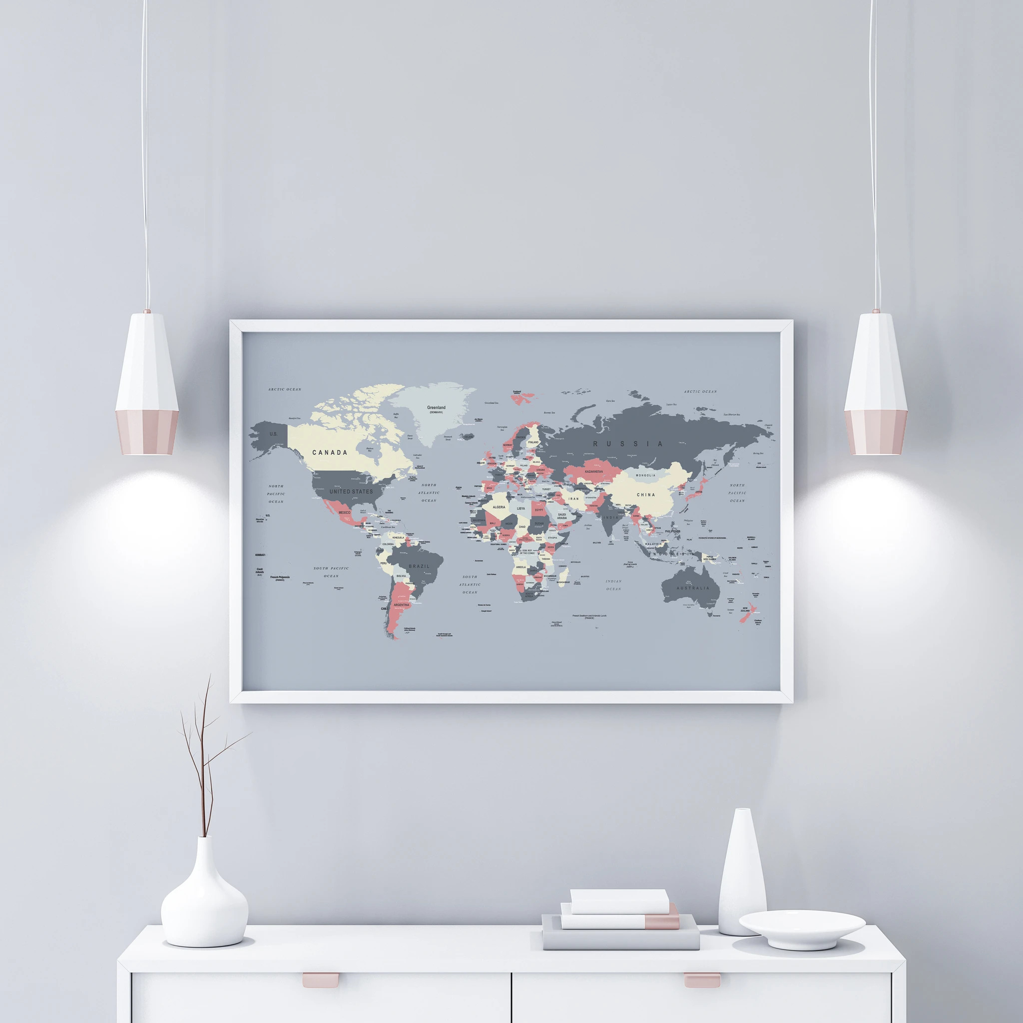 Golden Posters Weltkarte mit Legende – Grau (DIN A2)