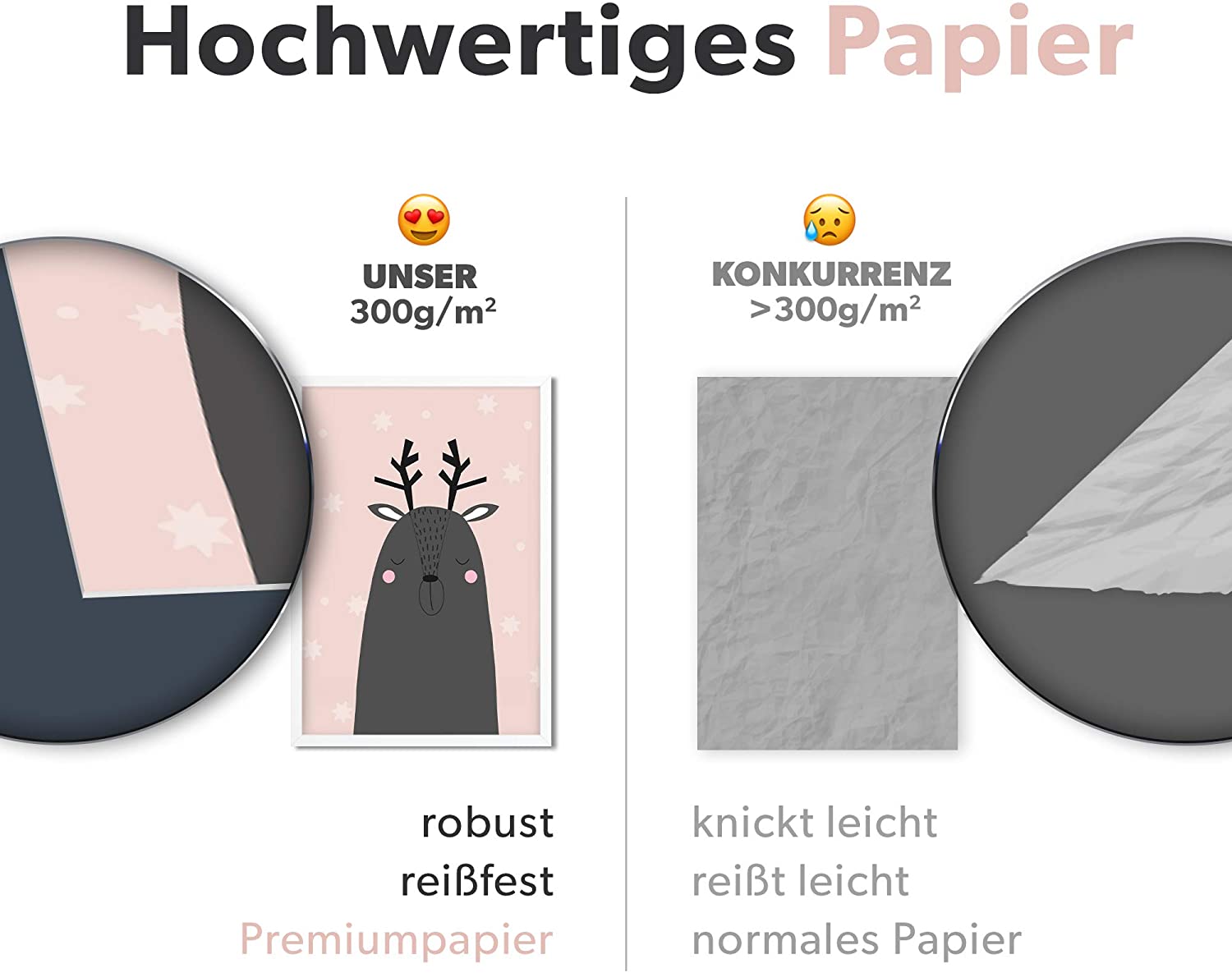 Golden Posters Poster Kinderzimmer 4er Set für Mädchen und Junge – Hase, Lama, REH und Zebra – Rosa (DIN A4)