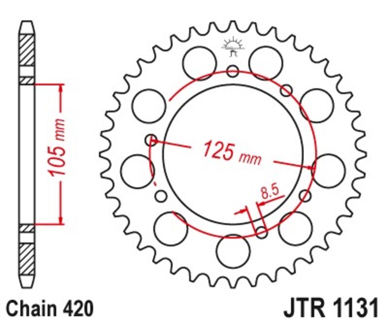 JT SPROCKETS Stahl Kettenrad Standard hinten 62 Zähne 1131 - 420