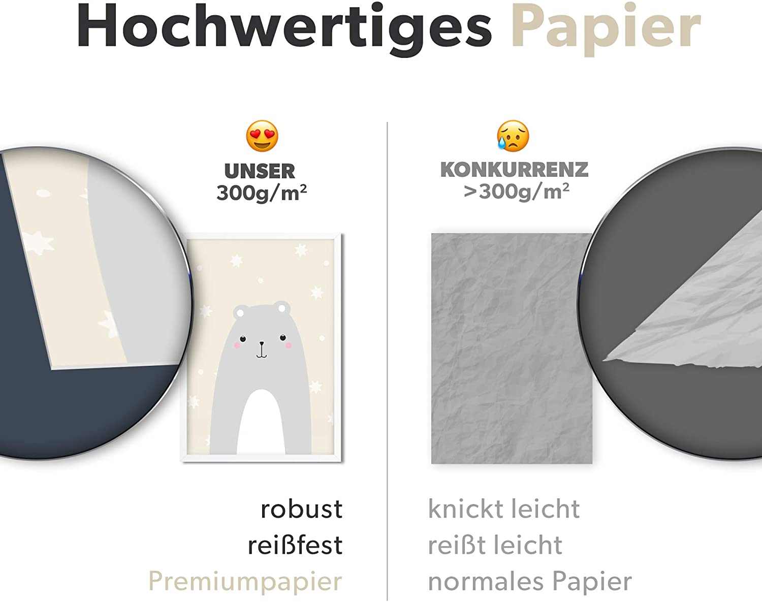 Golden Posters Poster Kinderzimmer 4er Set für Mädchen und Junge – Katze, Bär, Tiger, Pinguin – Sand (DIN A4)