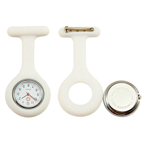 Schwesternuhr mit leuchtenden Zeigern Silikon Pulsuhr Kitteluhr Pflege Nurse Weiß #1