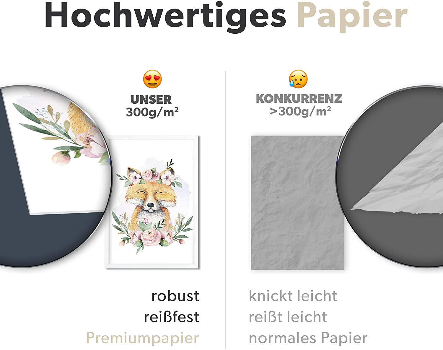 Golden Posters 4er Bilder Set Poster hochwertig süße Motive mit Tieren - Eule, Waschbär, REH, Fuchs - Bunt (Din A4)