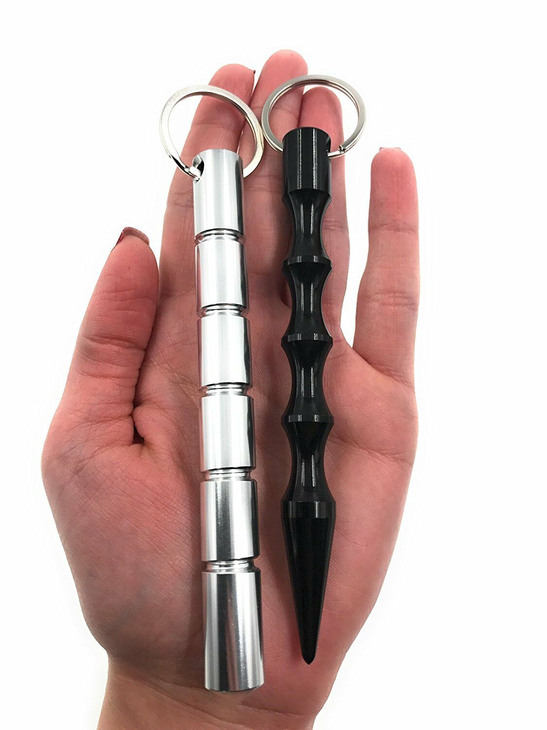 ocona 2x Kubotan (Doppelpack) zur Selbstverteidigung mit Schlüsselring (2 x Silber Rund)