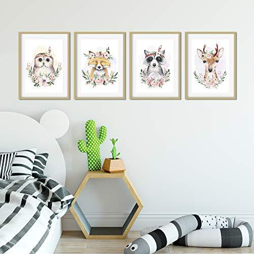 Golden Posters 4er Bilder Set Poster hochwertig süße Motive mit Tieren - Bilder Deko Kinderzimmer Mädchen und Junge - Bilderset Baby - Papier DIN A 4 300g/m2