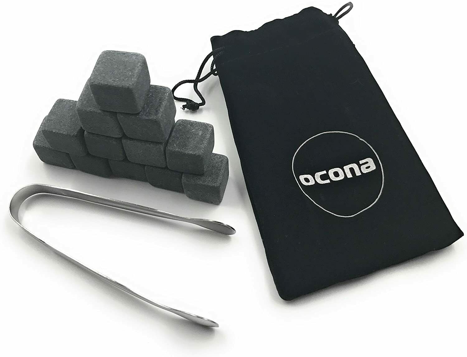 ocona Whisky Steine, wiederverwendbare Eiswürfel mit Eiszange, Speckstein 12Stüc