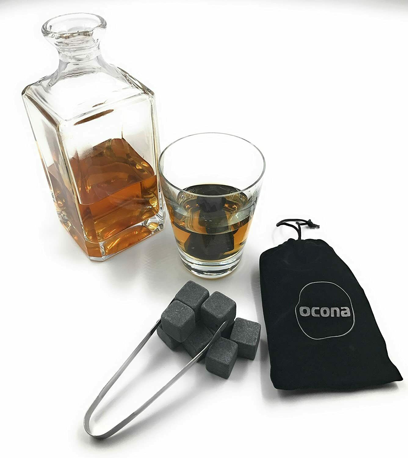 ocona Whisky Steine, wiederverwendbare Eiswürfel mit Eiszange, Speckstein 12Stüc