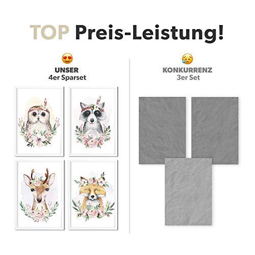 Golden Posters 4er Bilder Set Poster hochwertig süße Motive mit Tieren - Bilder Deko Kinderzimmer Mädchen und Junge - Bilderset Baby - Papier DIN A 4 300g/m2