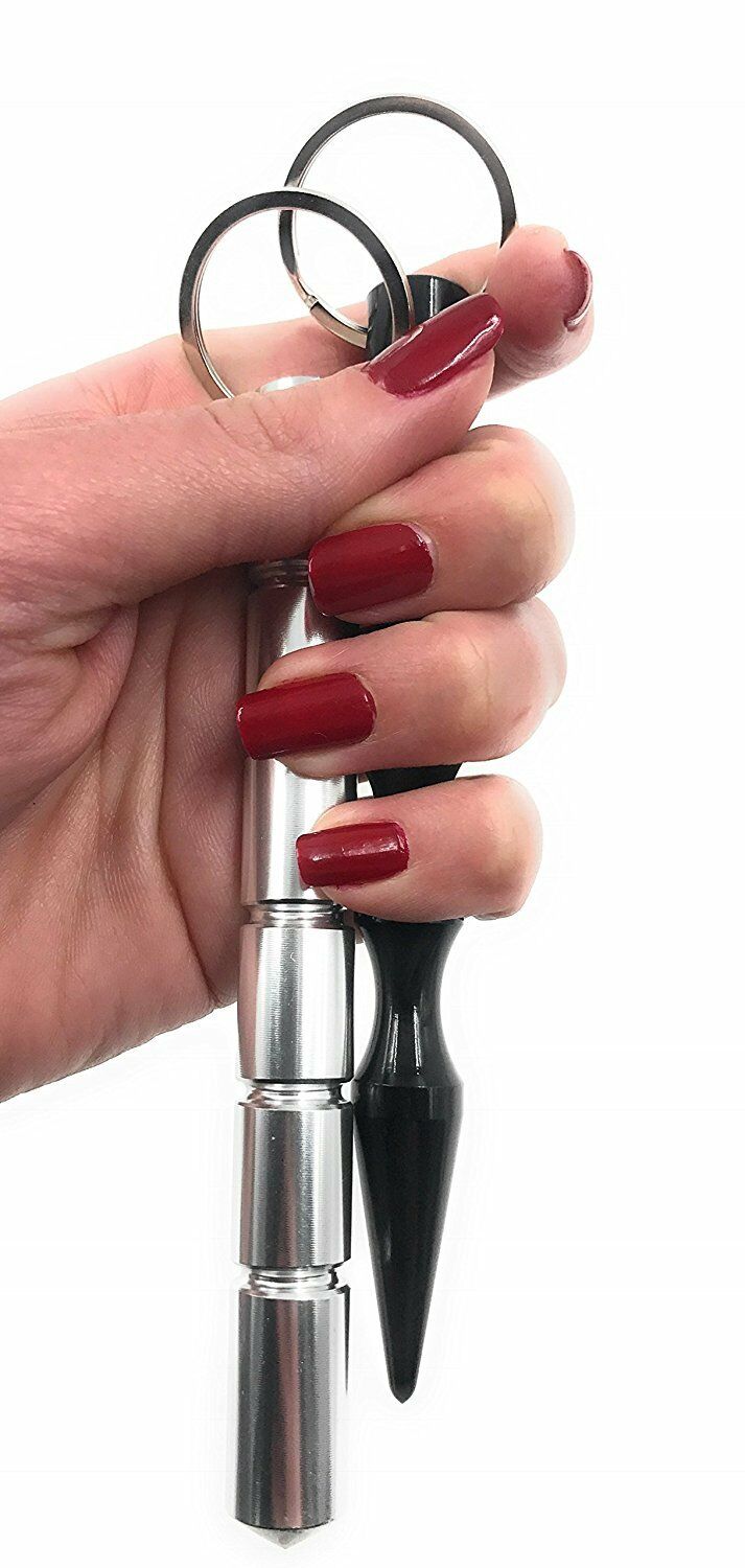 ocona 2x Kubotan (Doppelpack) zur Selbstverteidigung mit Schlüsselring (2 x Silber Rund)