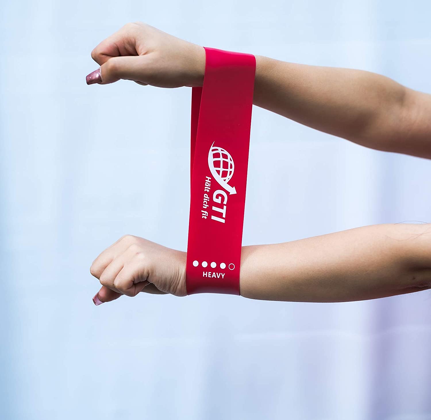 GTI Fitnessband, Gymnastikband, Widerstandsband 5er-Set mit Tragebeutel, Gymnastikband 100% Latex Theraband mit Übungsanleitung auf Deutsch, für Muskelaufbau, Yoga, Crossfit, Gymnastik usw.