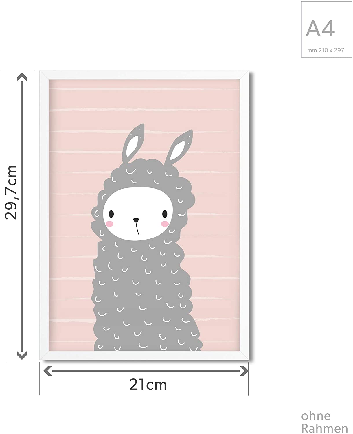 Golden Posters Poster Kinderzimmer 4er Set für Mädchen und Junge – Hase, Lama, REH und Zebra – Rosa (DIN A4)