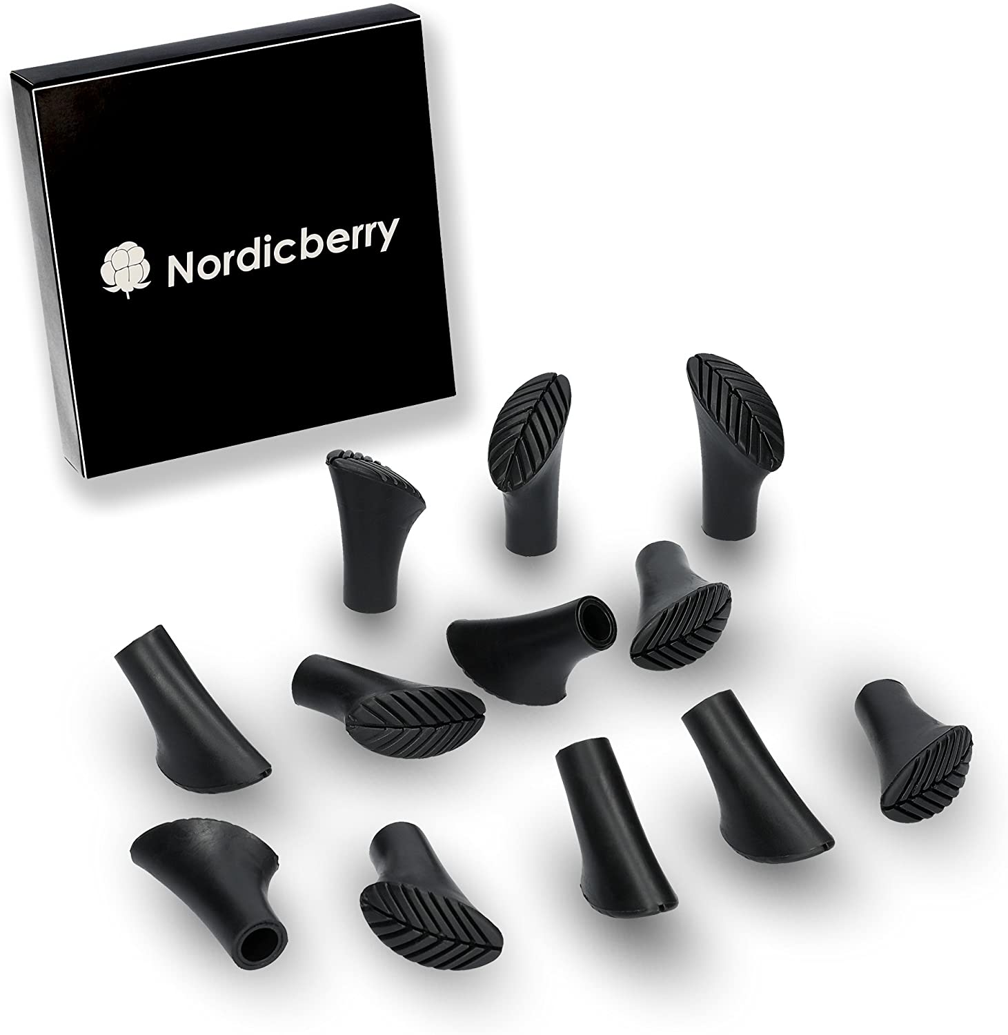 12 Nordic Walking Pads für Asphalt oder Gelände von Nordicberry – 6 Paar Gummipuffer passend für alle gängigen Nordic Walking-Stöcke