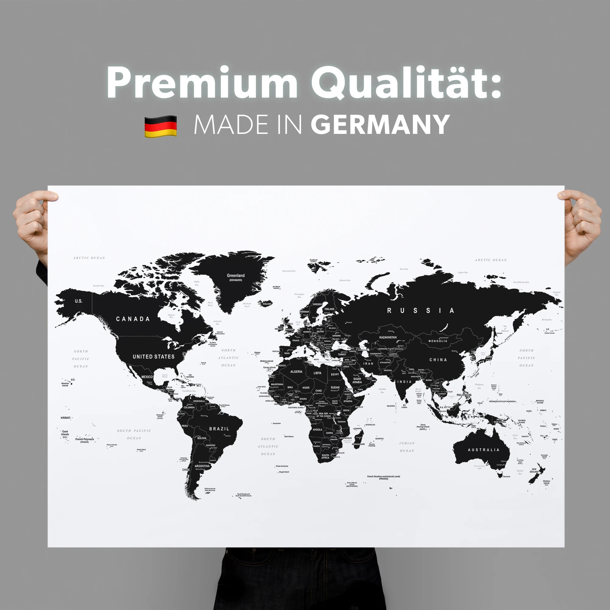 Golden Posters Weltkarte mit Legende – Schwarz Weiß (120 x 80 cm)