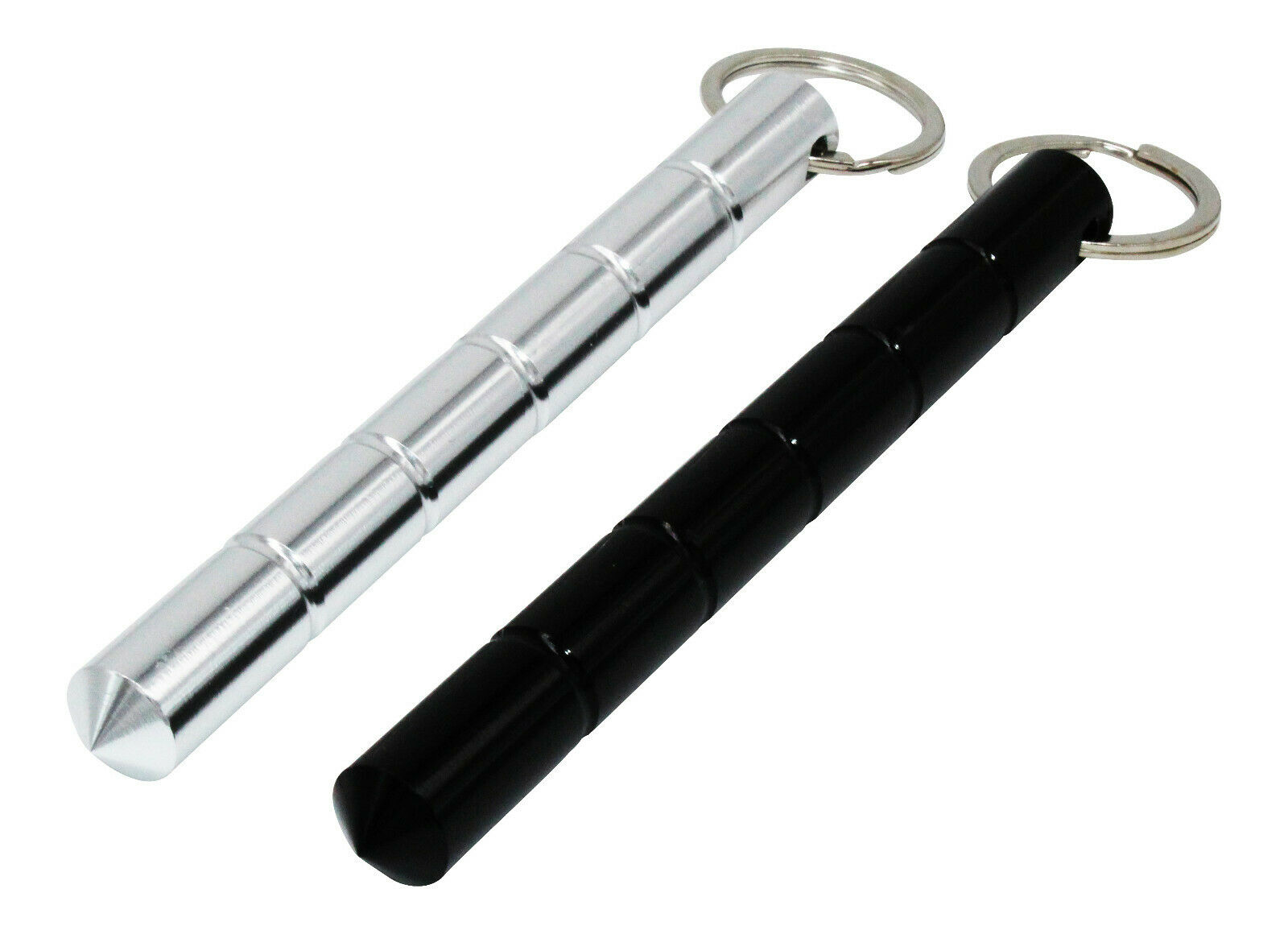 ocona© 2x Kubotan (Doppelpack) zur Selbstverteidigung mit Schlüsselring (Silber Rund + Schwarz Rund)