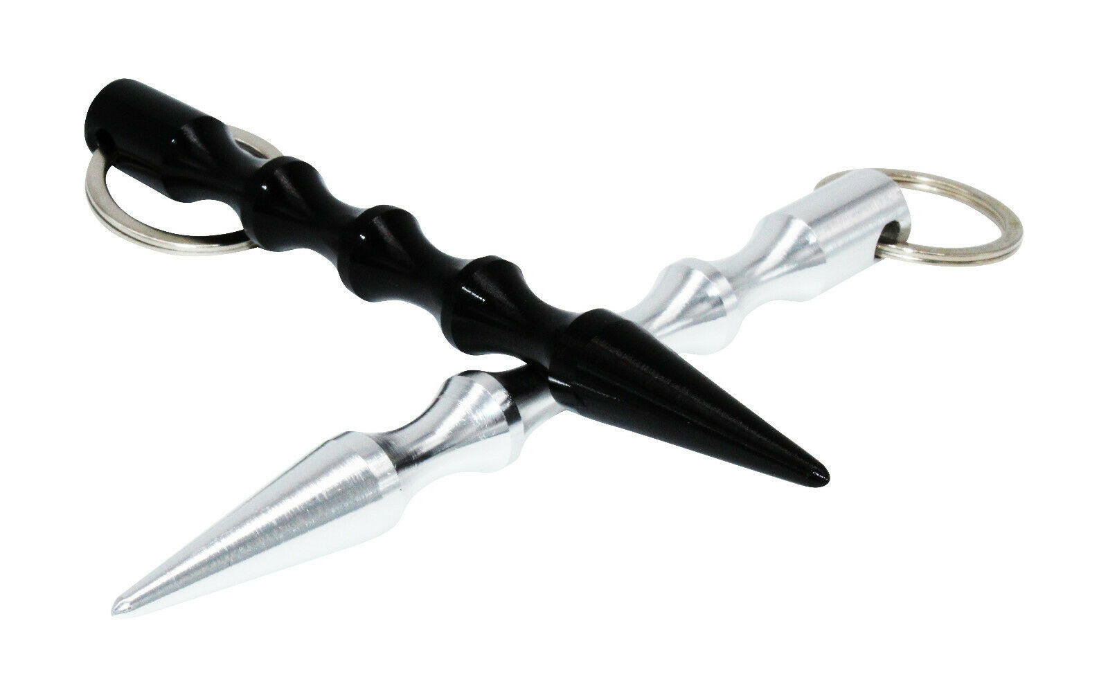 ocona© 2x Kubotan (Doppelpack) zur Selbstverteidigung mit Schlüsselring (Schwarz Spitz + Silber Spitz)