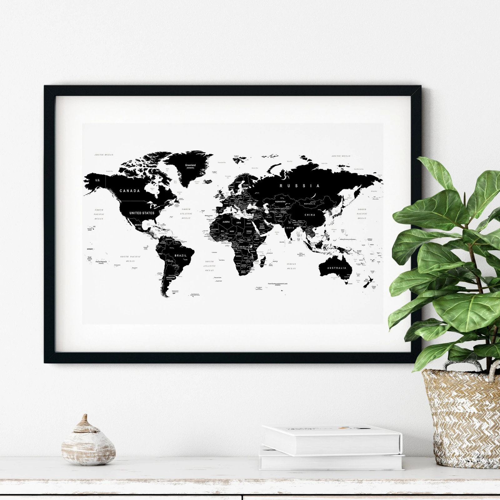 Golden Posters Weltkarte mit Legende – Schwarz Weiß (120 x 80 cm)