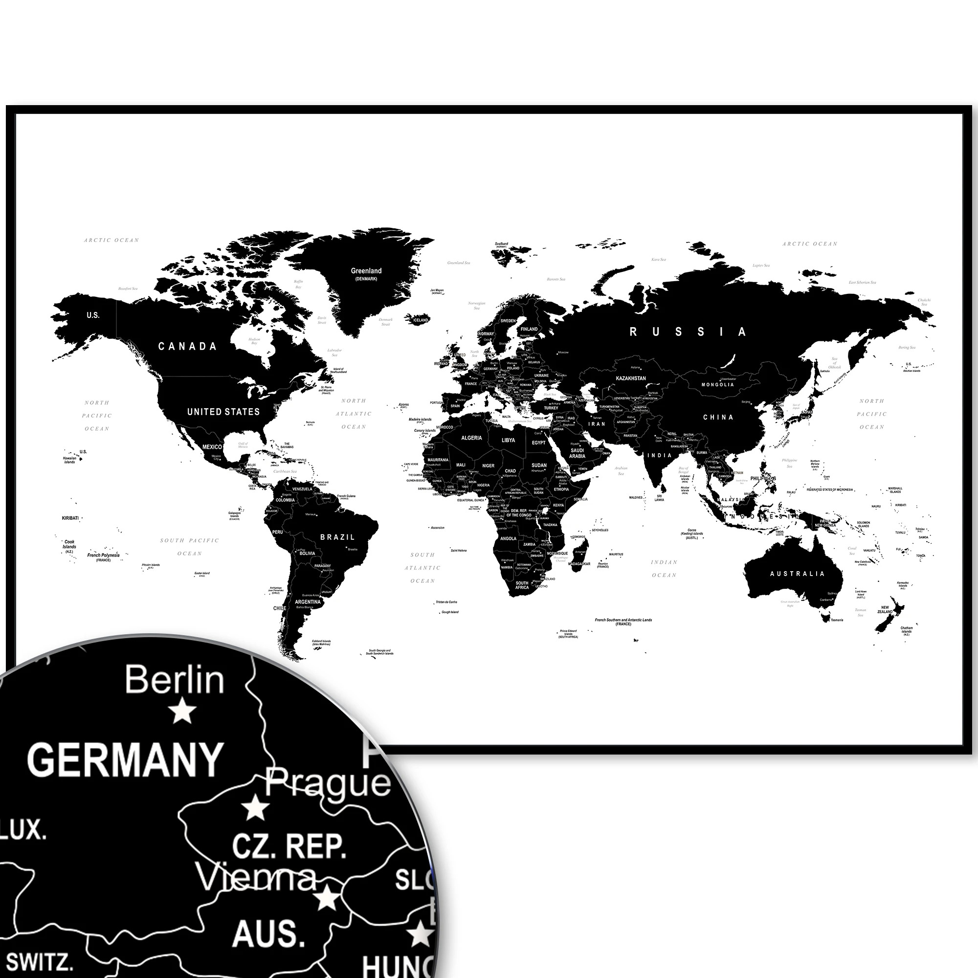 Golden Posters Weltkarte mit Legende – Schwarz Weiß (120 x 80 cm)