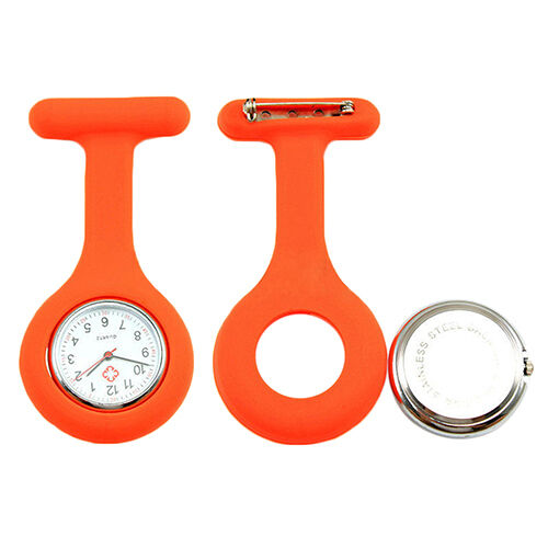 Schwesternuhr mit leuchtenden Zeigern Silikon Pulsuhr Kitteluhr Pflege Nurse Orange #5