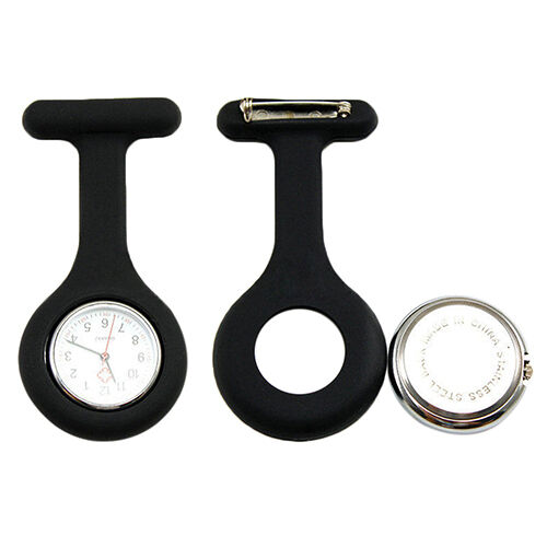 Schwesternuhr mit leuchtenden Zeigern Silikon Pulsuhr Kitteluhr Pflege Nurse Schwarz #9