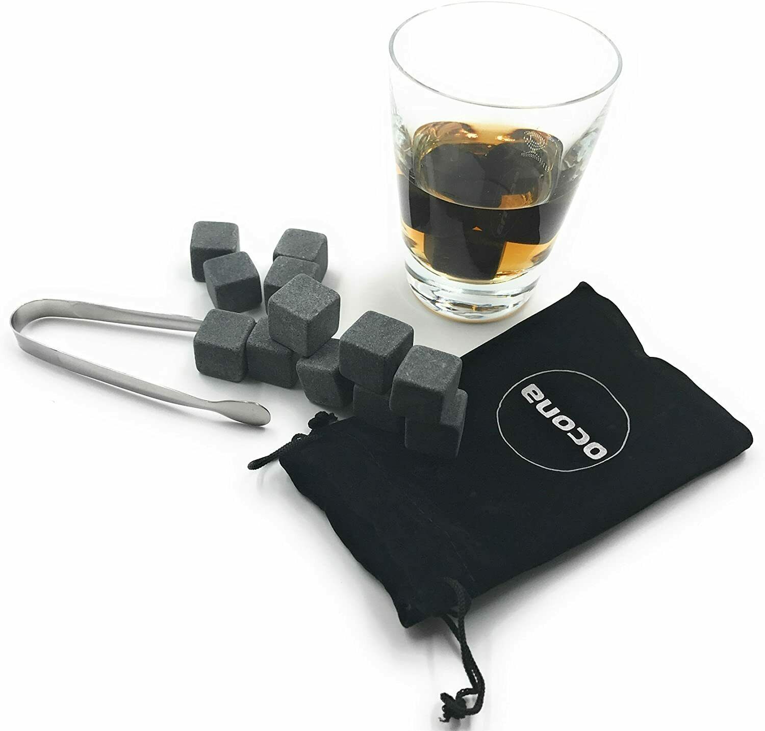ocona Whisky Steine, wiederverwendbare Eiswürfel mit Eiszange, Speckstein 12Stüc