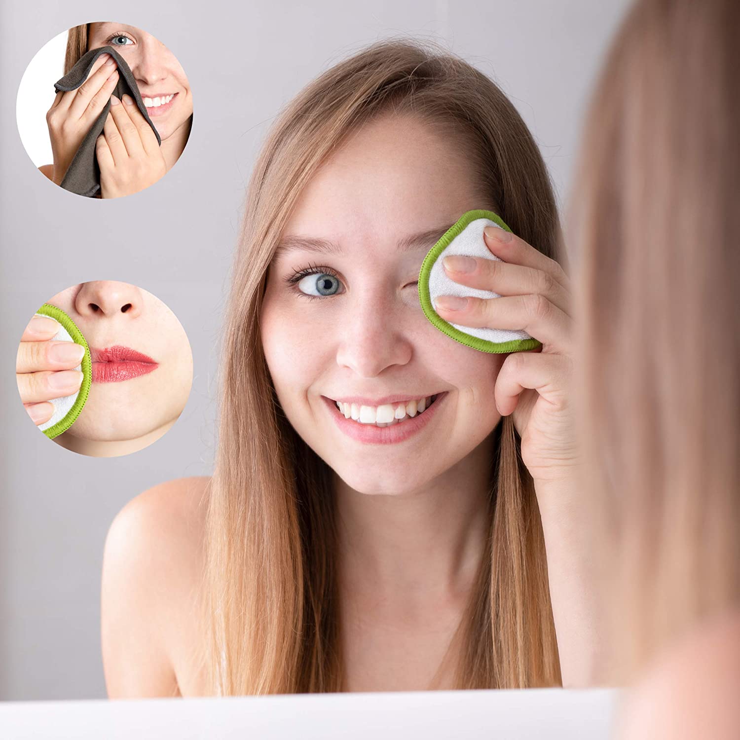 [10er Set] Abschminkpads waschbar inkl. Abschminktuch & Wäschebeutel - Flauschig weiche und wiederverwendbare Wattepads aus feinster Bambus Faser für umweltbewusste Frauen