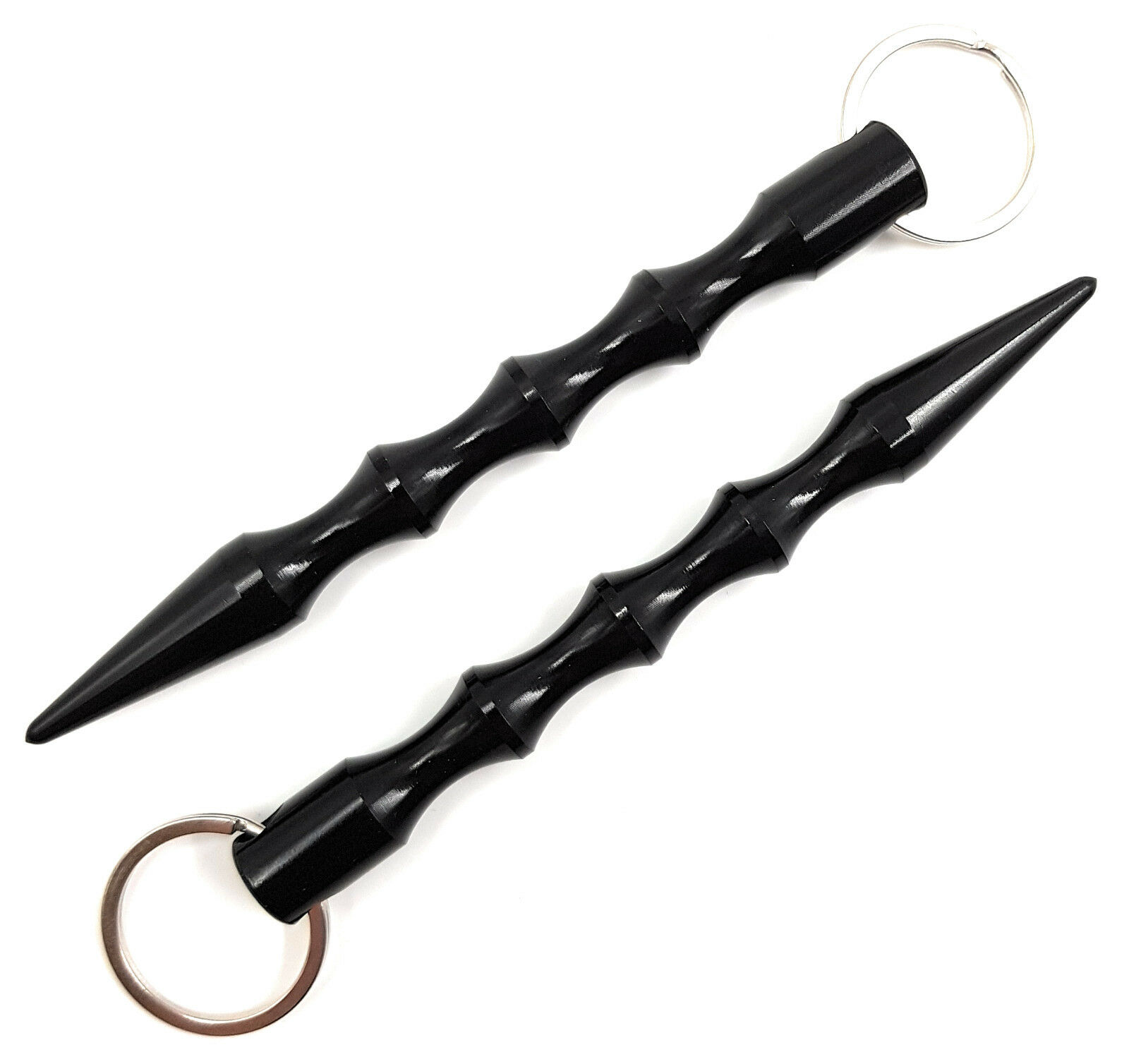 ocona© 2x Kubotan (Doppelpack) zur Selbstverteidigung mit Schlüsselring (2 x Schwarz Spitz)