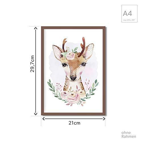 Golden Posters 4er Bilder Set Poster hochwertig süße Motive mit Tieren - Bilder Deko Kinderzimmer Mädchen und Junge - Bilderset Baby - Papier DIN A 4 300g/m2