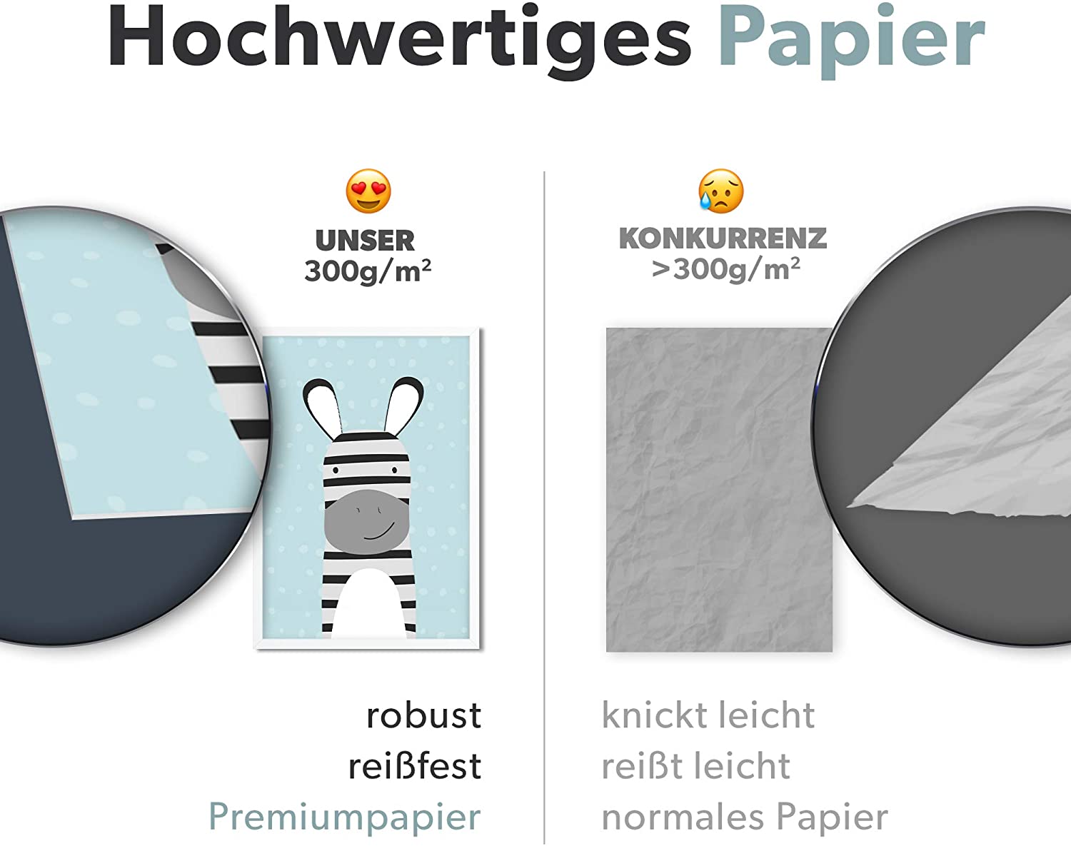 Golden Posters Poster Kinderzimmer 4er Set für Mädchen und Junge – Hase, Lama, REH und Zebra – Blau (DIN A4)