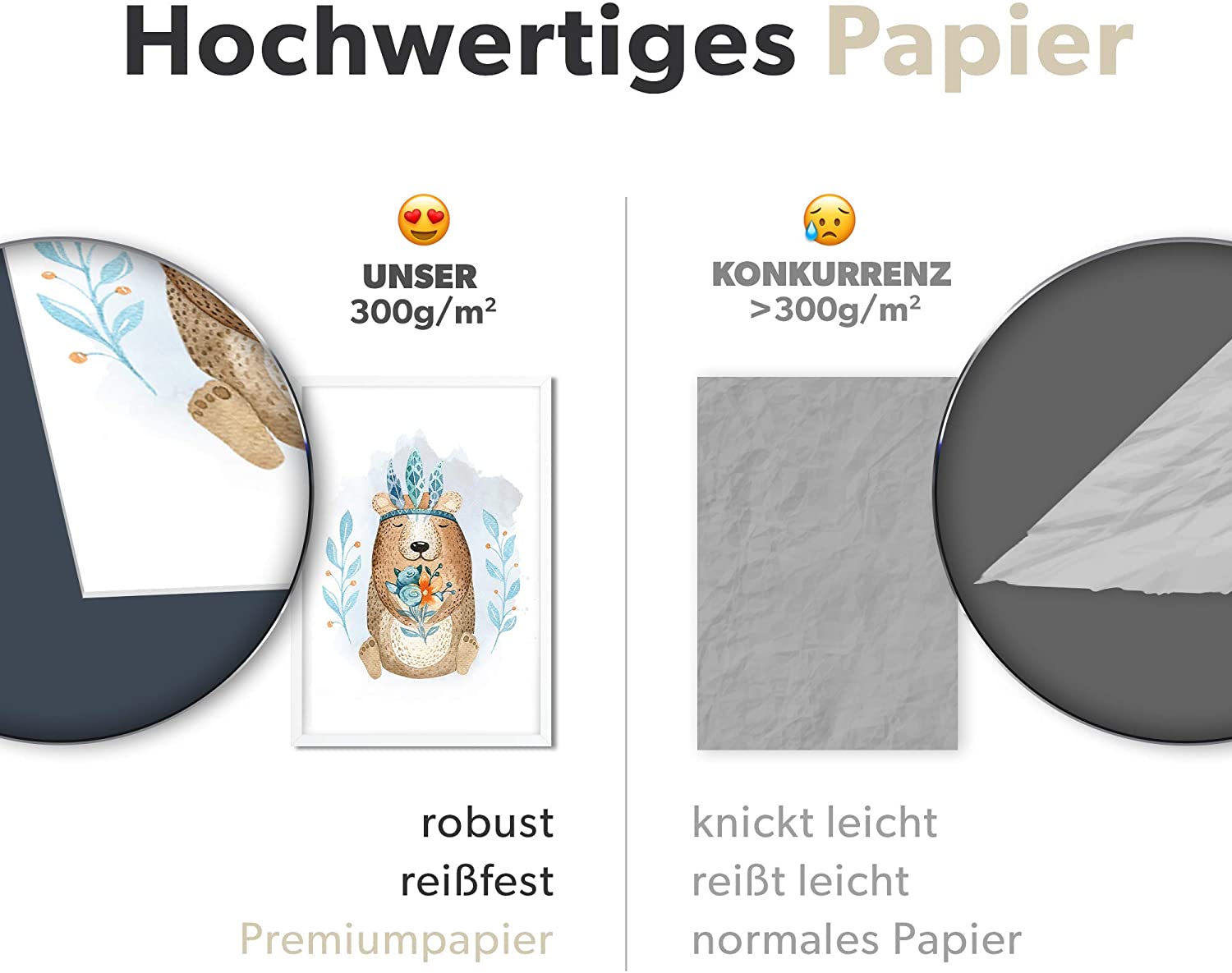 Golden Posters 4er Bilder Set Poster hochwertig süße Motive mit Tieren - REH, Bär, Hase, Fuchs - Bunt (Din A4)