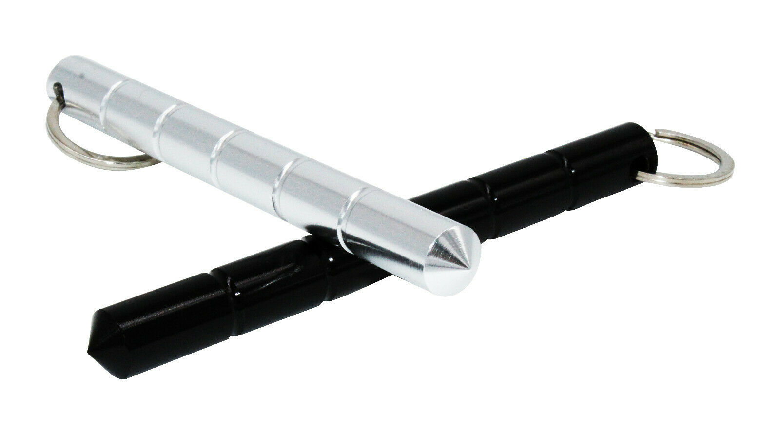 ocona© 2x Kubotan (Doppelpack) zur Selbstverteidigung mit Schlüsselring (Silber Rund + Schwarz Rund)